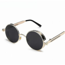 Occhiali da sole punk retrò da donna, occhiali da sole rotondi con lenti riflettenti