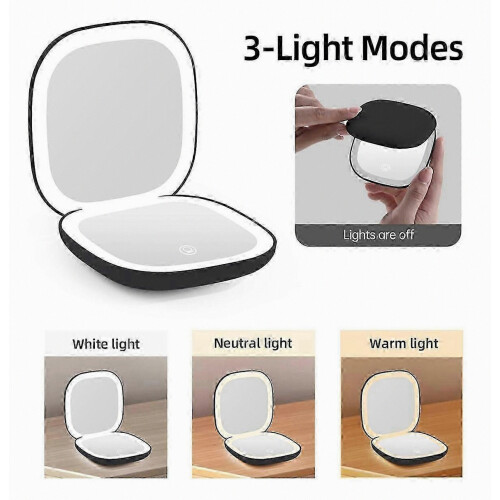 Pocket Magnifying Makeup Mirror with LED Light 3.5 Inches 10X Magnification Double Sided Rechargeable Touch Screen Black 1