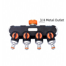 Distributeur d'eau à 4 voies, distributeur d'eau à réglage continu avec raccord rapide 3/4", tuyau d'arrosage à 4 voies, distributeur à