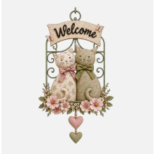 Panneau de bienvenue pour couple de chats fleuris - Décoration murale en bois - Idéal pour le salon, la chambre et le style champêtre