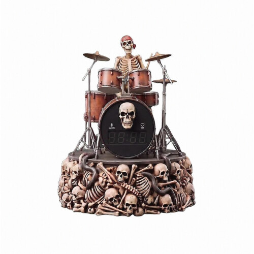 Réveil avec haut-parleur à percussions, éclairage LED numérique, squelette, décoration intérieure, crâne, intensité variable, cadeau d'