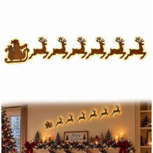 Houten LED kerstwanddecoratie met kerstman en rendieren, afneembaar, oplichtend rendierslee-bord, warme, sfeervolle feestelijke binnenv