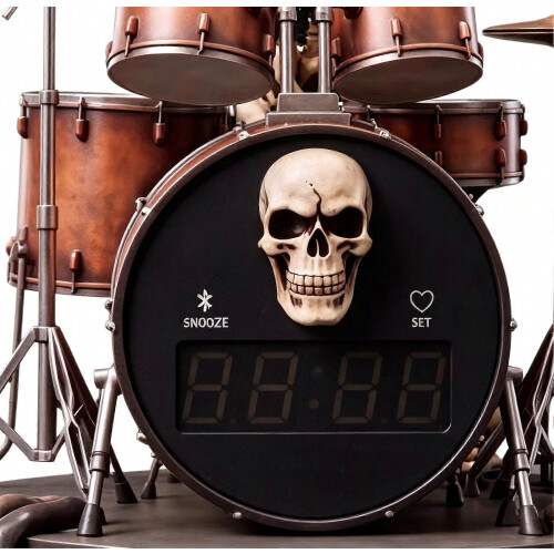 Réveil avec haut-parleur à percussions, éclairage LED numérique, squelette, décoration intérieure, crâne, intensité variable, cadeau d' 2