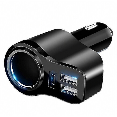 Black 4-In-1 36W USB-C Car Charger Cigarette Lighter Socket Splitter Adapter