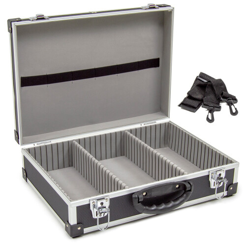 WOLF Wolf 425mm Aluminium Storage Case, Black, Lockable Clasps, Foam Lined, Shoulder Strap