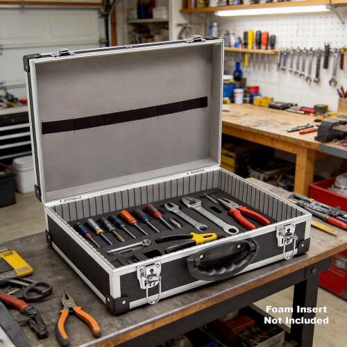 WOLF Wolf 425mm Aluminium Storage Case, Black, Lockable Clasps, Foam Lined, Shoulder Strap 1