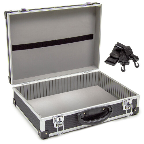 WOLF Wolf 425mm Aluminium Storage Case, Black, Lockable Clasps, Foam Lined, Shoulder Strap 2