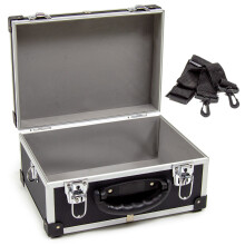 Wolf 320mm Aluminium Storage Case, Black, Lockable Clasps, Foam Lined, Shoulder Strap
