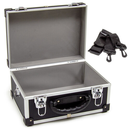WOLF Wolf 320mm Aluminium Storage Case, Black, Lockable Clasps, Foam Lined, Shoulder Strap