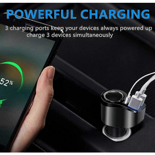 Black 4-In-1 36W USB-C Car Charger Cigarette Lighter Socket Splitter Adapter 2