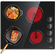 Hobsir Ceramic Hob with Knobs, Built-in Electric Cooker Hob 4 Burners 60 cm