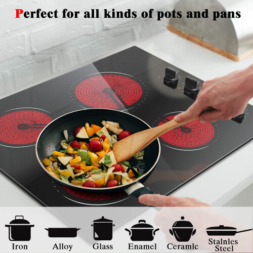 Hobsir Ceramic Hob with Knobs, Built-in Electric Cooker Hob 4 Burners 60 cm 1