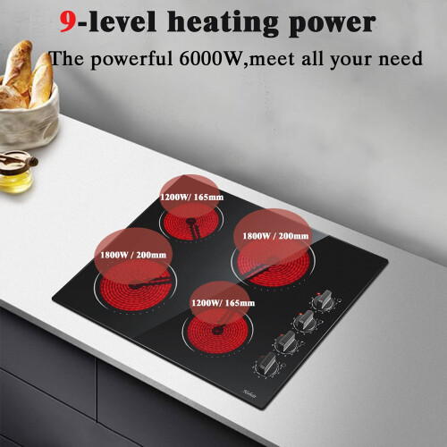 Hobsir Ceramic Hob with Knobs, Built-in Electric Cooker Hob 4 Burners 60 cm 2