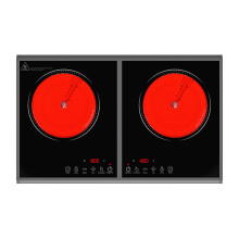 GIHETKUT Electric Hob, 220V 3600W 2 burner ceramic hob, 22 inch Countertop with 9 Power Levels, LED touch control Overheat Protection, Child Safety L
