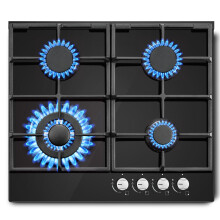 SNDOAS Gas Hob 4 Burners, 60cm Black Glass Gas Cooker Hob, 8060W