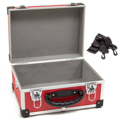 WOLF Wolf 320mm Aluminium Storage Case, Red, Lockable Clasps, Foam Lined, Shoulder Strap