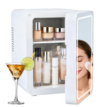 Xisulay Compact Cosmetic Refrigerator with LED Mirror, 4L Skincare, Adjustable Light, Heating Cooling Dual Function Portable Mini Fridge for Home Bed