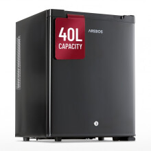 Arebos 40L Mini Fridge, Black | Quiet Beverage Fridge 27 dB | Compact, Lockable with Lock & LED | Minibar Office Fridge with Glass Shelves