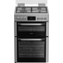 Hotpoint HDG6GDCWX 60cm wide Double Oven Gas Cooker - Stainless Steel