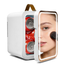 Kwanner 4L Skincare Fridge with 3-Level Dimmable LED Mirror, 220V AC/12V DC Cooler and Warmer, Quiet Pink Mini Fridge for Bedroom, Car, Office, Makeu