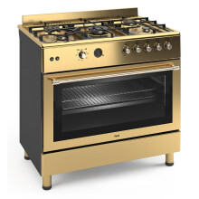 Ferre F9S50GF-GI-RETRO 90cm Gas Range Cooker With Double Turbo Fan & 5 Burner(1 Wok) Gas Hob - Gold