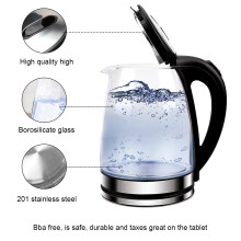 1.8L Glass Electric Kettle 1800W Fast Boil Water Boiler with Auto Shut Off