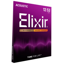Elixir 11052 Strings 80/20 Bronze Acoustic Guitar Strings w NANOWEB Coating, Light (.012-.053)