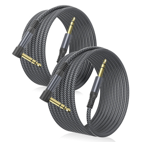 Elebase 1/4 Inch TRS Instrument Cable 3M 2-Pack,Right Angle Guitar Lead