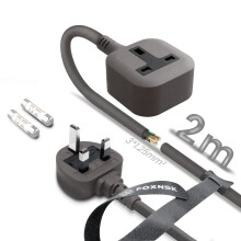 FOXNSK Single Extension Lead 2m Surge Protected for Tumble Dryer Grey