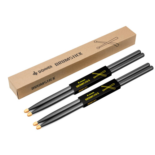Donner 5A Drum Sticks Maple Wood Drumsticks 2 Pair with Carrying Bag-Black 2