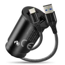 Car charger 2 X USB 12W black + cable USB-C 1m