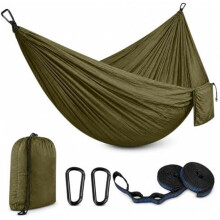 Ultralight Military Green Double Hammock for Outdoor Camping Garden, 300kg Load with Straps D-Rings