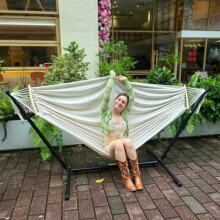 (Beige+stand) GOCAN 2 Person Canvas Hammock 220x150cm 300kg Capacity for Outdoor Indoor Garden Dark Grey XXL