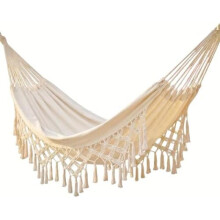 (Weiß) Boho Macrame Double Hammock for Indoor Outdoor, Cotton Rope Hanging Chair, 200cm x 150cm, 200kg Capacity, White