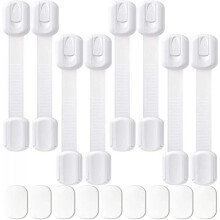 (8 Pcs-White) SACONELL Baby Safety Locks 8 Pack Adjustable Self-Adhesive Child Proof Cabinet Drawer Latches White
