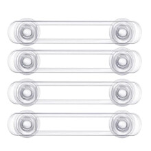 (4) Child Safety Locks 4 Pack Long Drawer Locks No Drilling Transparent for Cabinets Fridge Toilet