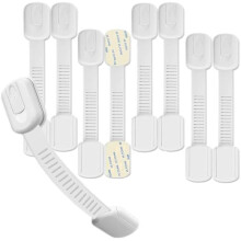 (8 Pack) Hion 6 Pack Child Safety Locks for Cabinets and Drawers, No Drilling Adhesive Baby Proofing Cabinet Locks for Doors, Refrigerator, White