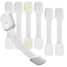 (6 Pack-1) Hion 6 Pack Child Safety Locks for Cabinets and Drawers, No Drilling Adhesive Baby Proofing Cabinet Locks for Doors, Refrigerator, White