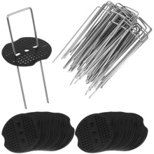 50 Pack U-Shaped Garden Stakes 150x40mm with 50 Washers, Weed Barrier Fabric Pegs for Landscape, Mulch, Artificial Turf, Camping, Vegetable Garden