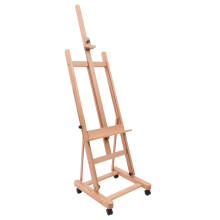 Large H-Frame Easel on Wheels Floor Painting Easel Stand Beech Wood Artist Adjustable Movable Tilting Easel Holds Canvas up to 48", for Painting Oil P
