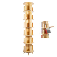 Rotating Bookshelf Cylindrical Wooden Book Rack 6 Tier Plants Storage Display Holder Stand 360 Rotating Floor Standing Shelf For Storing Books, Preci