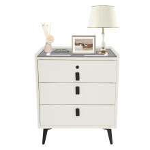 Smart Bedside Table with 3 Drawers, Smart Nightstand, Three-color light, Fingerprint Lock, Modern Bedside Table for Bedrooms and Living Room (Beige Wh