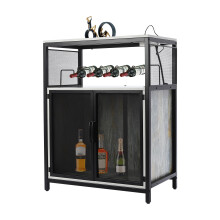 Wine Bar Cabinet with RGB Light and Power Outlet, FreeStanding Floor Liquor Wine Rack Table Multifunctional Bar Cabinet with Glass Holder for Home Kit