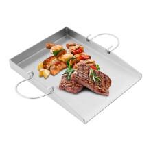 Stainless Steel Grill Plate, Universal Griddle Plancha, 40x30x4cm Rectangle Teppanyaki with Removable Handles, Grills Suitable for Outdoor Barbecues,