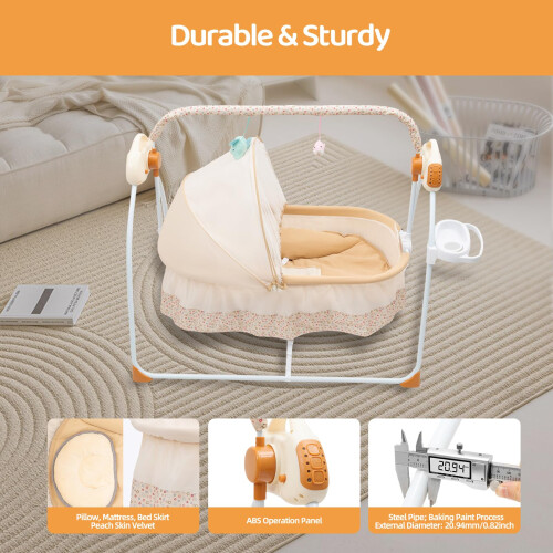 USB & Bluetooth Music Foldable Electric Swing Cradle, Remote Control Automatic Rocking Bed with 5 Swing Gears & Timing Function, Bluetooth Music Rest 2