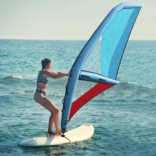 Inflatable Sail, Windsurf Sail PVC with 360 Rotatable Base & Visualization Window, Inflatable Pump, PSI Table, for Wind Surfing, Exploring, Blue and 1