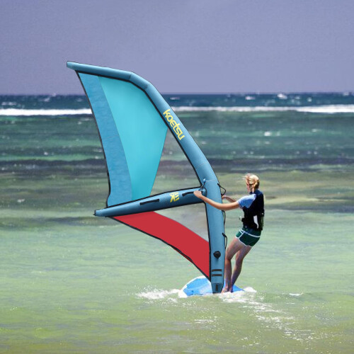 Inflatable Sail, Windsurf Sail PVC with 360 Rotatable Base & Visualization Window, Inflatable Pump, PSI Table, for Wind Surfing, Exploring, Blue and 2