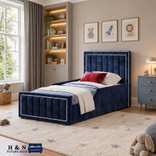 (3ft Single(without Gaslift), Grey(with Matress)) Velvet Kids Double Bed Frame Border Panel 54” Headboard Mattress Gas Lift Storage Bed