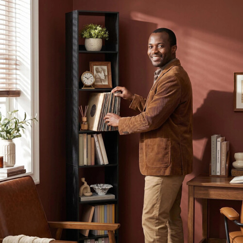 Bookcase Tall Narrow Bookshelf with Open Storage Shelf 7Tier