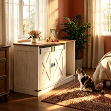 Cat Litter Box Enclosure, Farmhouse, Rustic Brown and White